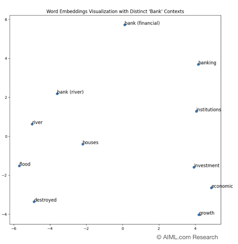 Word Embeddings Visualization with Distinct ‘Bank’ contexts
